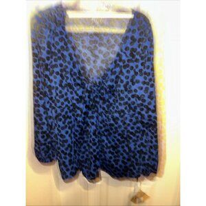 ava & viv blue & back polka blouse Plus Size 2X New W/ Tags Long Sleeves V Neck
